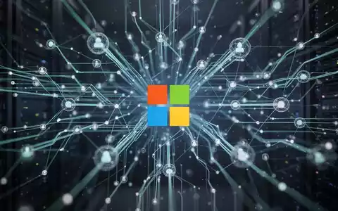 Vernetzte digitale Datenströme und Netzwerkknoten, die komplexe IT-Infrastruktur und Unternehmensfusionen darstellen, mit dezentem Microsoft 365-Logo. - Foto: über boerse-global.de