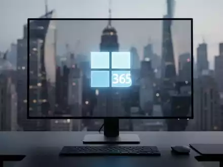 Leuchtendes Microsoft 365-Symbol auf einem Computermonitor, das digitale Produktivität und Software-Updates symbolisiert. - Foto: über boerse-global.de