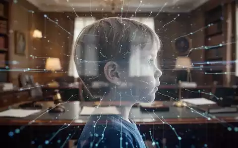 Kindersilhouette über verschwommener digitaler Oberfläche, Symbol für Online-Sicherheit und rechtlichen Schutz. - Foto: über boerse-global.de