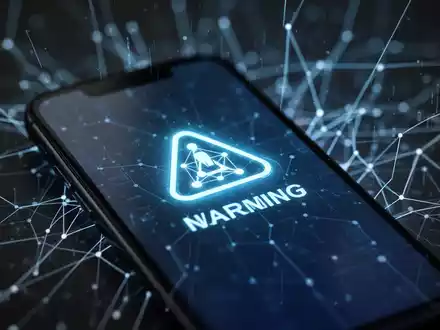 Smartphone-Bildschirm mit Netzwerksicherheits-Warnsymbol, verschwommene digitale Linien im Hintergrund, symbolisiert mobile Sicherheit und Überwachung. - Foto: über boerse-global.de