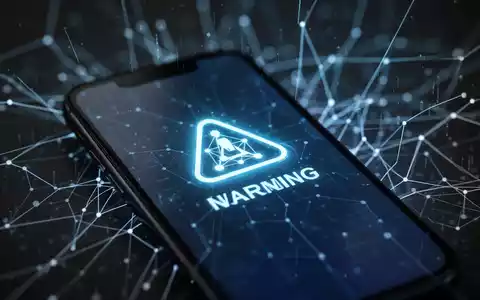 Smartphone-Bildschirm mit Netzwerksicherheits-Warnsymbol, verschwommene digitale Linien im Hintergrund, symbolisiert mobile Sicherheit und Überwachung. - Foto: über boerse-global.de