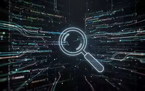 Abstrakte Darstellung digitaler Datenströme mit einem stilisierten Lupensymbol, das Überwachung und Ermittlung symbolisiert. - Foto: über boerse-global.de