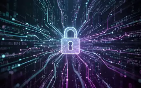 Abstrakte Darstellung von digitalen Datenströmen, die auf ein Vorhängeschloss zulaufen, symbolisiert Datenschutz und Überwachung. - Foto: über boerse-global.de
