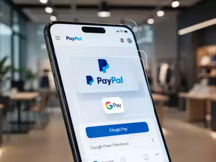Smartphone-Bildschirm mit PayPal-Logo und Google-Pay-Symbol beim digitalen Bezahlvorgang, symbolisiert integrierte Zahlungslösungen. - Foto: über boerse-global.de