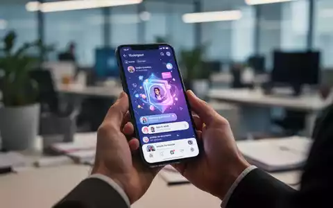 Hände halten ein Smartphone mit einer Social-Media-App, im Hintergrund ein unscharfes Büro. Symbolisiert Produktivität vs. digitale Ablenkung. - Foto: über boerse-global.de