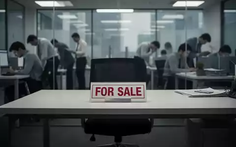 Ein verlassener Büroschreibtisch mit einem leeren Namensschild, der Personalabbau und wirtschaftliche Unsicherheit symbolisiert. - Foto: über boerse-global.de