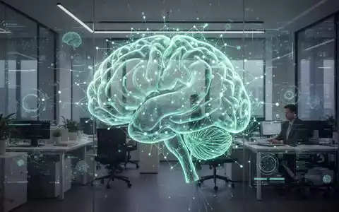 Eine futuristische Darstellung eines neuronalen Netzes, das sich mit einer modernen Büroumgebung und Datenvisualisierungen überlagert. - Foto: über boerse-global.de