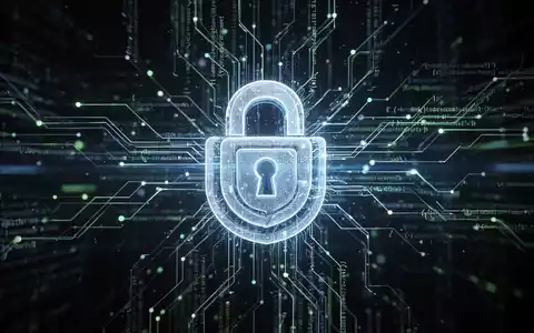 Eine abstrakte Darstellung digitaler Sicherheit mit leuchtenden Datenströmen, die in einem mehrschichtigen Schloss-Symbol münden. - Foto: über boerse-global.de
