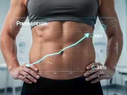 Eine Person mit schlankem Bauch, umgeben von digitalen Grafiken, die einen Rückgang des Diabetes-Risikos und des Bauchfetts symbolisieren. - Foto: über boerse-global.de