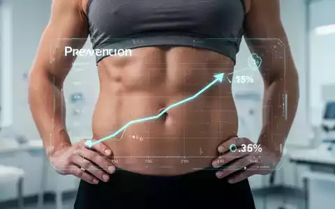 Eine Person mit schlankem Bauch, umgeben von digitalen Grafiken, die einen Rückgang des Diabetes-Risikos und des Bauchfetts symbolisieren. - Foto: über boerse-global.de