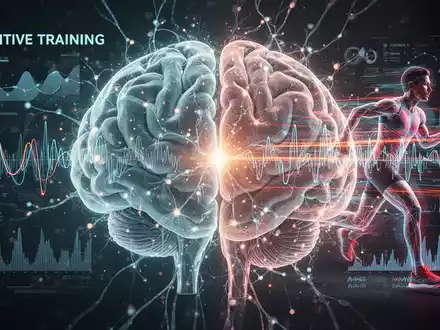 Eine stilisierte Darstellung eines menschlichen Gehirns mit leuchtenden neuronalen Verbindungen, die kognitives und aerobes Training symbolisieren. - Foto: über boerse-global.de