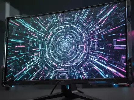 Nahaufnahme eines modernen Gaming-Monitors mit bunten, hochauflösenden Grafiken, die fortschrittliche Display-Technologie zeigen. - Foto: über boerse-global.de