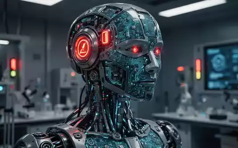 Nahaufnahme der inneren Komponenten eines humanoiden Roboters mit leuchtenden Schaltkreisen und fortschrittlichen Sicherheitssystemen in einem Hightech-Labor. - Foto: über boerse-global.de