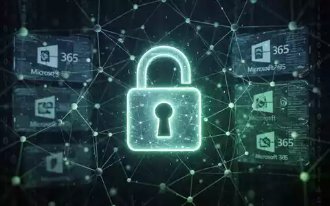 Leuchtendes Vorhängeschloss-Symbol über Datenpunkten, holografische Microsoft 365-Logos und Binärcode, symbolisiert digitale Sicherheit. - Foto: über boerse-global.de