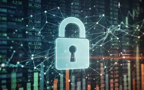 Digitales Vorhängeschloss-Symbol über fließenden Daten, symbolisiert Sicherheit und Schutz vor digitalem Finanzbetrug. - Foto: über boerse-global.de