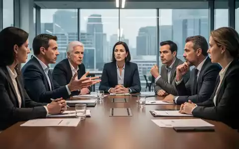 Ein Betriebsrat diskutiert intensiv an einem Konferenztisch. Eine Person gestikuliert, während andere aufmerksam zuhören, was Spannungen und Verhandlungen widerspiegelt. - Foto: über boerse-global.de