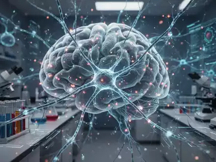 Nahaufnahme von leuchtenden neuronalen Netzwerken und Gehirnsynapsen unter einem Mikroskop in einem Forschungslabor. - Foto: über boerse-global.de