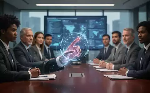 Mitarbeiter mit digitaler Aura bei der Arbeit, im Hintergrund ein unscharfer, statischer Konferenzraum, der die Kluft zwischen individueller und Unternehmensproduktivität symbolisiert. - Foto: über boerse-global.de