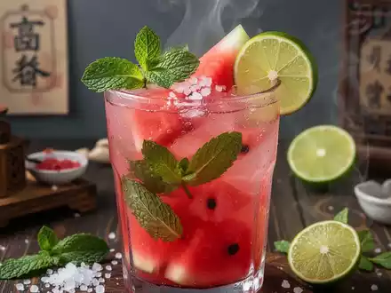 Ein erfrischendes Sommergetränk aus Wassermelone, Minze und Limette in einem Glas, das TCM-Ernährungstipps zur Abkühlung symbolisiert. - Foto: über boerse-global.de