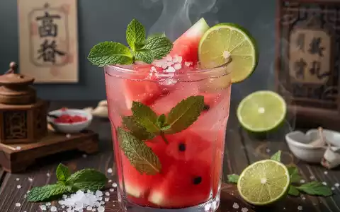 Ein erfrischendes Sommergetränk aus Wassermelone, Minze und Limette in einem Glas, das TCM-Ernährungstipps zur Abkühlung symbolisiert. - Foto: über boerse-global.de