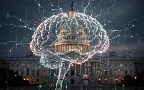 Ein stilisiertes neuronales Netzwerk, das mit dem US-Kapitolgebäude verschmilzt, symbolisiert die Regulierung von KI durch die Regierung. - Foto: über boerse-global.de