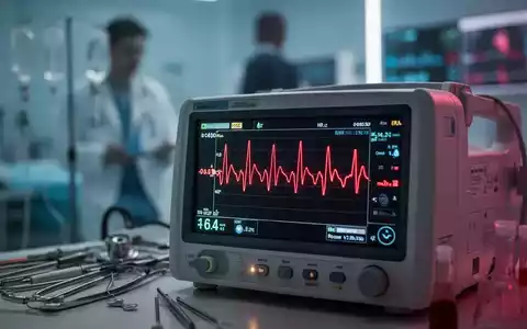 Nahaufnahme eines Herzfrequenzmonitors mit unregelmäßiger Wellenform und verschwommenem medizinischem Hintergrund. - Foto: über boerse-global.de
