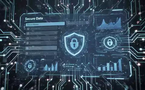 Abstrakte digitale Oberfläche mit sicheren Datenformularen, KI-Analysen und Verschlüsselungssymbolen für fortschrittliche Produktivitätssoftware. - Foto: über boerse-global.de