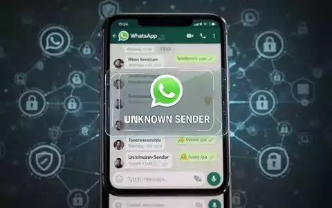Ein Smartphone-Bildschirm mit einem WhatsApp-Chat und einer Sicherheitswarnung vor einem unbekannten Absender, vor einem Hintergrund digitaler Sicherheit. - Foto: über boerse-global.de