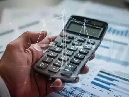 Eine Hand hält einen Taschenrechner, überlagert von einer Waage, im Hintergrund unscharfe Finanzdokumente. - Foto: über boerse-global.de