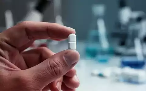 Nahaufnahme einer Hand, die eine weiße Pille hält, mit einem unscharfen Hintergrund, der ein medizinisches Labor andeutet. - Foto: über boerse-global.de