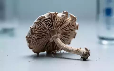 Nahaufnahme eines einzelnen, getrockneten Psilocybin-Pilzes auf einem sterilen Hintergrund, der medizinische Forschung andeutet. - Foto: über boerse-global.de