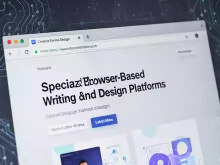 Stilisierte Browser-Oberfläche mit Designelementen und Text, die neue browserbasierte Schreib- und Designplattformen darstellt. - Foto: über boerse-global.de
