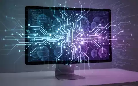 Leuchtendes neuronales Netzwerk über einem Computermonitor mit abstrakten Daten, symbolisiert KI-Integration in PC-Systeme. - Foto: über boerse-global.de