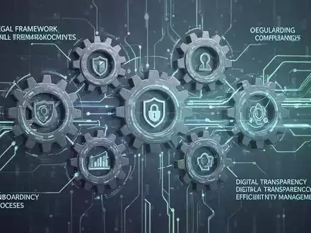 Abbildung von Zahnrädern und digitalen Datenströmen, die Lieferkettenmanagement, regulatorische Compliance und digitale Transparenz symbolisieren. - Foto: über boerse-global.de