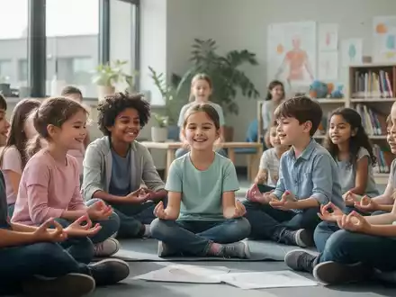 Eine Gruppe Kinder und Jugendlicher interagiert positiv in einem modernen, hellen Raum, symbolisierend psychische Gesundheit und Unterstützung. - Foto: über boerse-global.de
