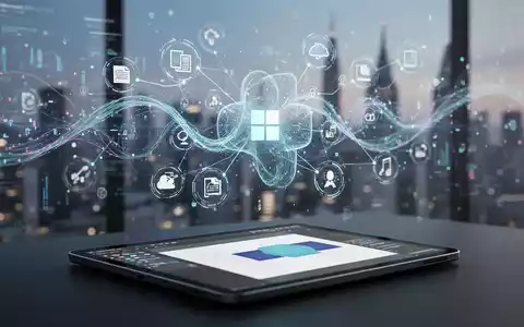 Moderne digitale Oberfläche mit abstrakten Daten, Software-Icons und Tablet mit Designtools, die die Entwicklung des Verlagswesens symbolisiert. - Foto: über boerse-global.de