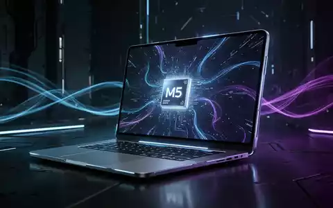Hochwertiges Laptop-Nahaufnahme mit leuchtendem Touchscreen und Dynamic Island, dunkler futuristischer Hintergrund. - Foto: über boerse-global.de