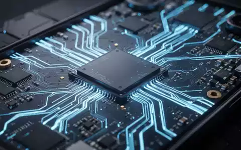 Nahaufnahme eines detaillierten Smartphone-Logikboards mit blauen, thermische Pfade anzeigenden Leuchtlinien und einem zentralen Prozessorchip. - Foto: über boerse-global.de