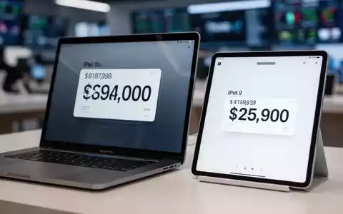 Ein MacBook Pro und ein iPad mit deutlich höheren Preisschildern, im Hintergrund verschwommen. - Foto: über boerse-global.de