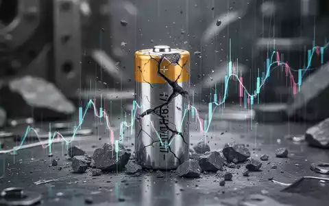 Eine rissige Lithiumbatteriezelle mit fallenden digitalen Linien, die sinkende Lithium-Futures-Preise symbolisieren. - Foto: über boerse-global.de