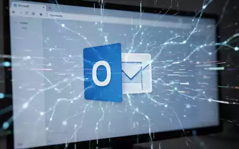 Leuchtendes neuronales Netzwerk visualisiert KI-Interaktion mit glitchigem Microsoft Outlook-Logo auf Bildschirm, symbolisiert KI-Fehlerbehebung. - Foto: über boerse-global.de