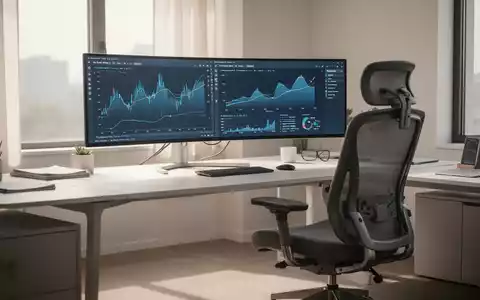 Ein moderner, ergonomischer Büroschreibtisch mit einem Ultrawide-Monitor, einem bequemen Bürostuhl und gedämpftem natürlichem Licht. - Foto: über boerse-global.de