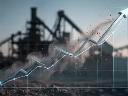 Ein stilisierter Finanzgraph mit aufsteigendem Trend, überlagert mit feinem Zementstaub. Im Hintergrund eine Zementfabrik. - Foto: über boerse-global.de