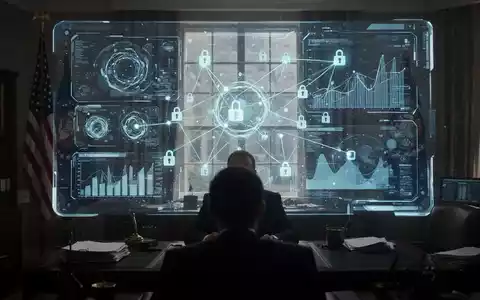 Holografische KI-Schnittstelle mit Daten, Silhouette einer Person in einem Regierungsbüro, Symbol für KI-Regulierung und Technologie. - Foto: über boerse-global.de