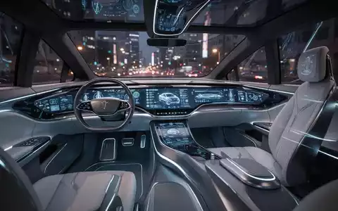 Innenraum eines autonomen Fahrzeugs mit futuristischem Passagierbereich, ohne herkömmliche Fahrsteuerung. - Foto: über boerse-global.de