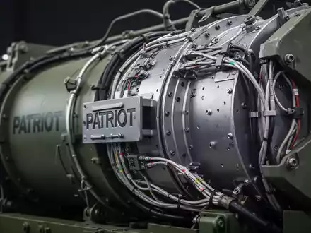 Nahaufnahme eines Teils eines PATRIOT-Raketensystems, das fortschrittliche Verteidigungstechnologie mit metallischen Texturen zeigt. - Foto: über boerse-global.de