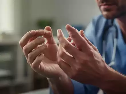 Nahaufnahme der Hände einer Person, die ihre Finger sanft beugt, mit Fokus auf die Gelenke. Hintergrund verschwommen. - Foto: über boerse-global.de