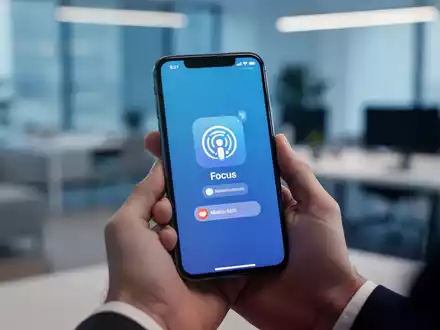 Eine Hand hält ein iPhone mit 'Fokus'-Symbol und stummgeschalteten Benachrichtigungen, was digitale Kommunikationsgrenzen zeigt. - Foto: über boerse-global.de