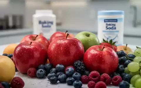 Nahaufnahme von frischem Obst mit Wassertropfen in einer modernen Küche, im Hintergrund verschwommen Natron. - Foto: über boerse-global.de