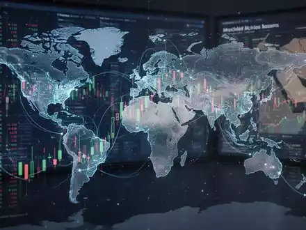 Eine Weltkarte mit digitalen Finanzdaten und subtilen geopolitischen Indikatoren im Hintergrund. - Foto: über boerse-global.de
